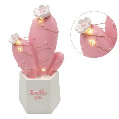 BUFFER® Led Işıklı Sevimli Kaktüs Dekoratif Masa Lambası Mini Biblo Gece Lambası Pembe