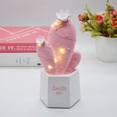 BUFFER® Led Işıklı Sevimli Kaktüs Dekoratif Masa Lambası Mini Biblo Gece Lambası Pembe