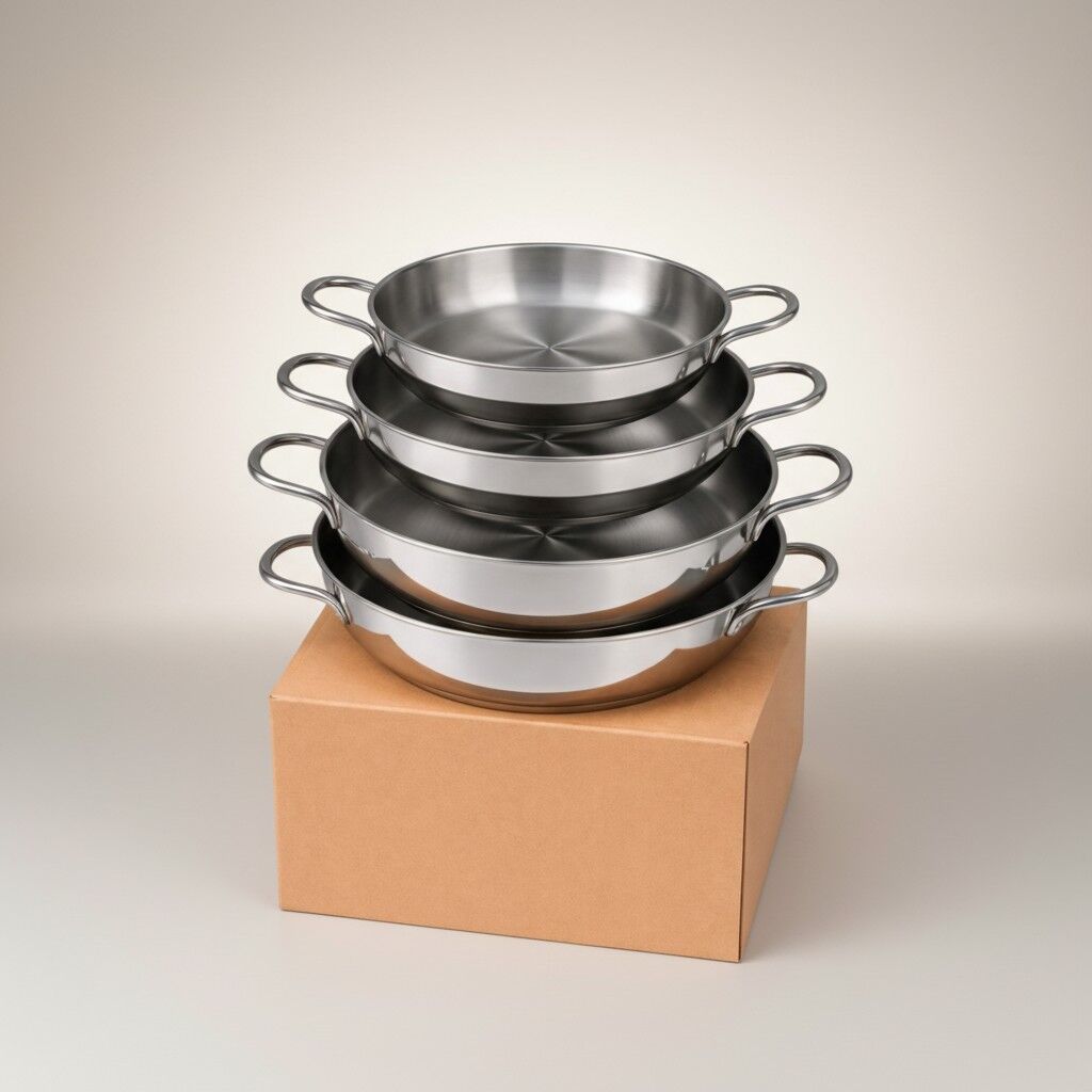 4’lü Çelik Sahan Tava Seti Paslanmaz 16-18-20-22 cm İndüksiyon Uyumlu Çift Kulplu
