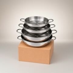 4’lü Çelik Sahan Tava Seti Paslanmaz 16-18-20-22 cm İndüksiyon Uyumlu Çift Kulplu