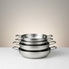 4’lü Çelik Sahan Tava Seti Paslanmaz 16-18-20-22 cm İndüksiyon Uyumlu Çift Kulplu