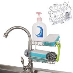 BUFFER® Paslanmaz Çelik İki Katlı Mutfak ve Banyo Organizer Musluk Sabunluk Şampuanlık Rafı