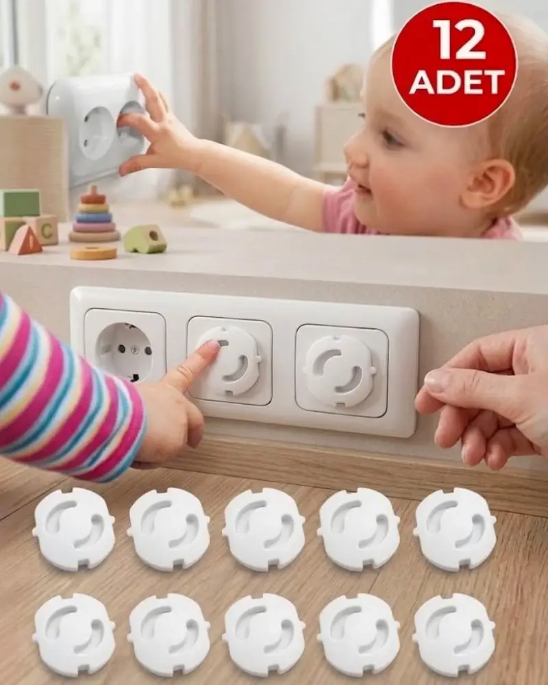 12 Adet Priz Kapatıcı Çocuk Güvenlik Priz Kilidi Bebek Priz Koruyucu