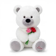 PL50216 Halley Oturan Peluş 45 cm Gül Tutan Ayı Oyuncak