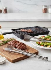 2'li Paslanmaz Çelik Izgara ve Köfte Çevirme Maşa Seti - Uzun (38 cm) & (27.5 cm) Barbekü Maşası