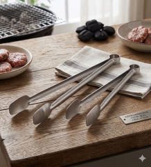 2'li Paslanmaz Çelik Izgara ve Köfte Çevirme Maşa Seti - Uzun (38 cm) & (27.5 cm) Barbekü Maşası