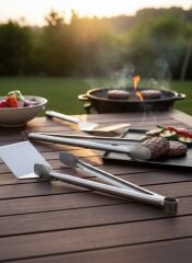 2'li Paslanmaz Çelik Izgara ve Köfte Çevirme Maşa Seti - Uzun (38 cm) & (27.5 cm) Barbekü Maşası