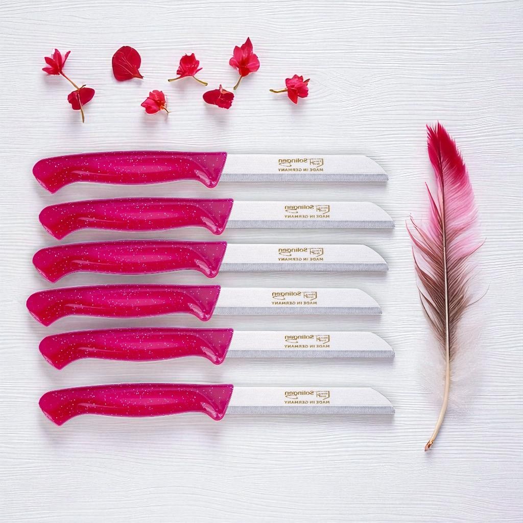 Solingen Meyve Bıçağı Sapı Simli Pembe Bıçak (6 Adet Gönderilir)