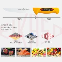 Eikaso Solingen Kasap Doğrama Bıçağı, Dar Ağızlı, 16 cm, Toplam 29 cm, Sarı Sap