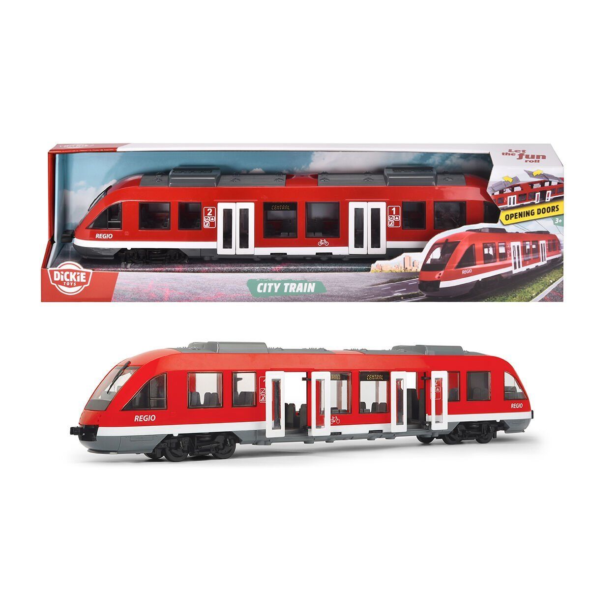 203748002 Dickie City Train

free wheel interior opening doors and roof 1 43