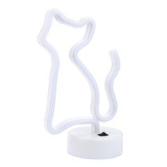 BUFFER® Pembe Kedi Neon Led Işıklı Usb Girişli Pilli Masa ve Gece Lambası