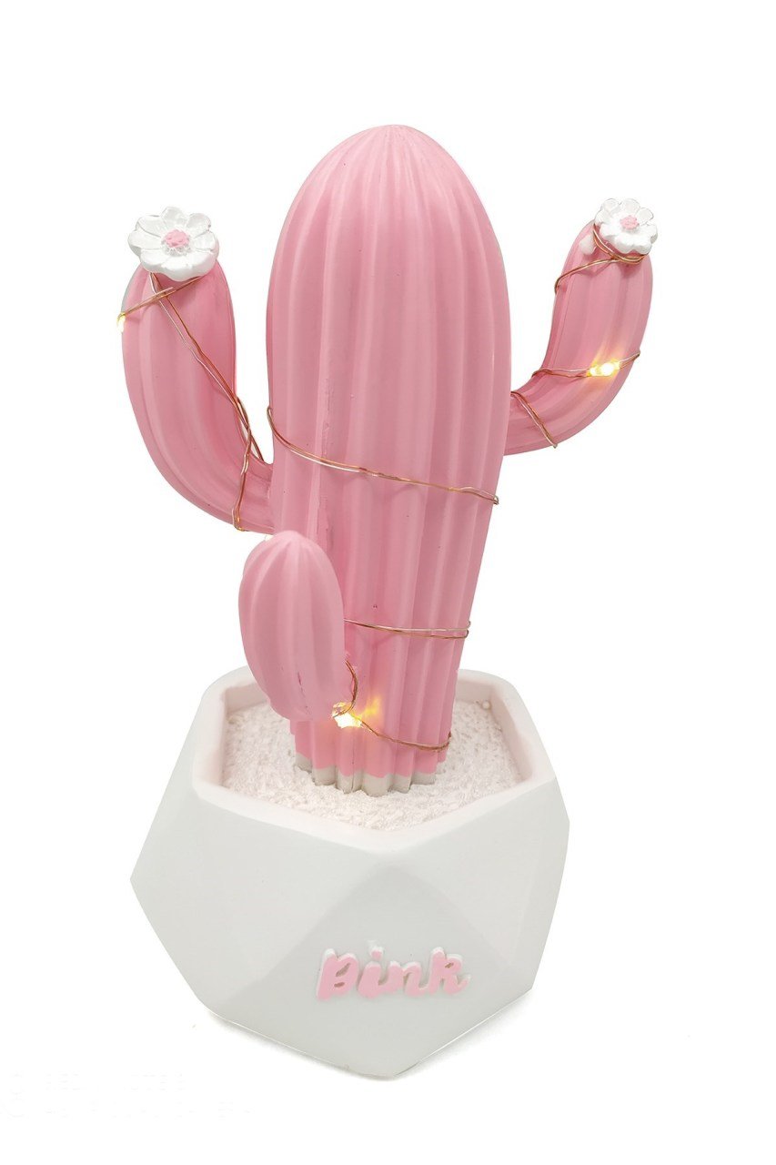 BUFFER® Led Işıklı Sevimli Kaktüs Dekoratif Masa Lambası Mini Biblo Gece Lambası-Pembe