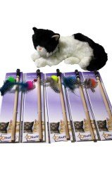 BUFFER® Peluş Oyuncaklı Tahta Saplı Eğlenceli Uzayabılen Kedi Oyun Oltası