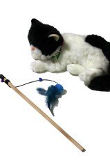 BUFFER® Peluş Oyuncaklı Tahta Saplı Eğlenceli Uzayabılen Kedi Oyun Oltası