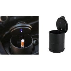 BUFFER® Led Işıklı Araç Içi Kapaklı Sigara Küllüğü Oto Bardaklık Uyumlu
