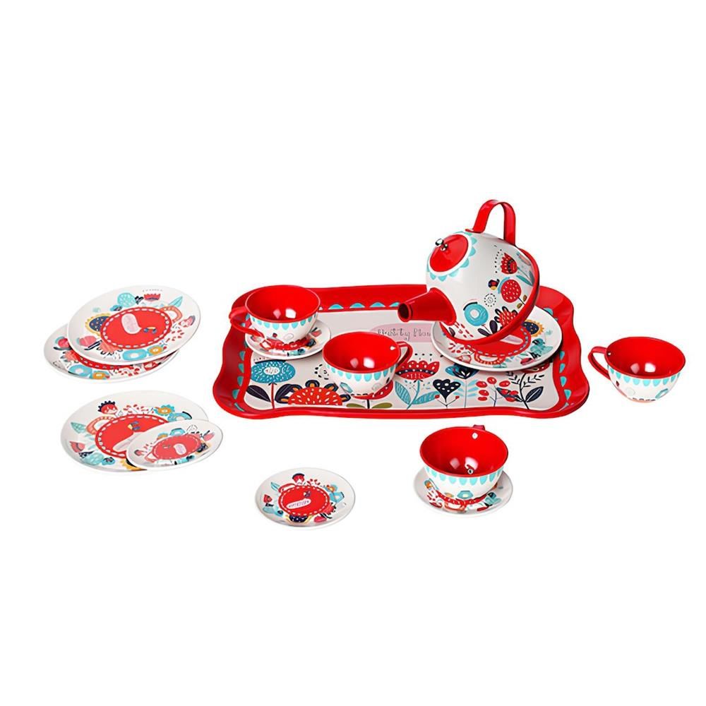 ATF-998A-998B 15 PARÇA ÇİÇEK DESENLİ METAL ÇAY SET