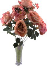 BUFFER® 11 Dallı 50 cm Pembe Damarlı Gül Demeti Dekoratif Yapay Çiçek
