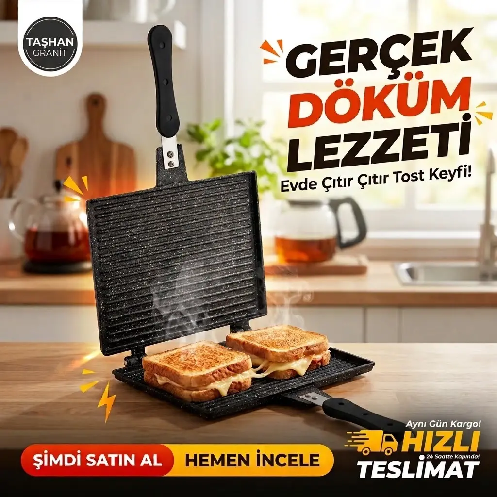 Taşhan Ocak Üstü Döküm Tost Makinesi Maksi Lüx Bakalit Saplı 26.5 x 20.5 cm