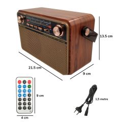 BUFFER® 505B Dekoratif Eskitme Nostalji Uzaktan Kumandalı Radyo Usb/Aux/Hafıza Kartı/Bluetooth/Şarjlı