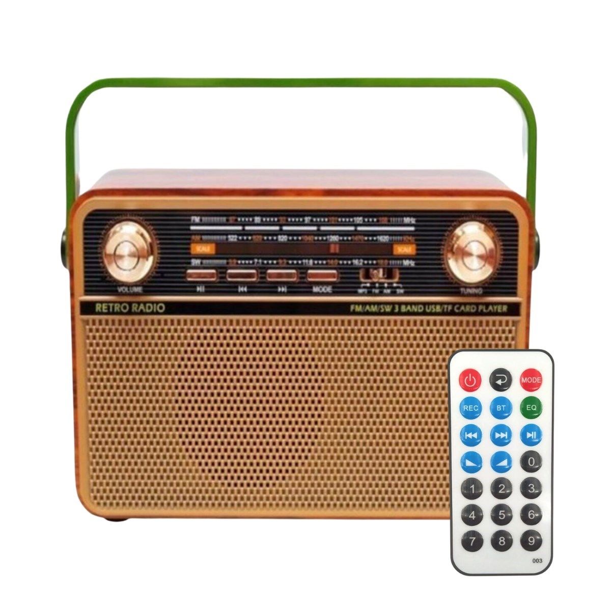 BUFFER® 505B Dekoratif Eskitme Nostalji Uzaktan Kumandalı Radyo Usb/Aux/Hafıza Kartı/Bluetooth/Şarjlı