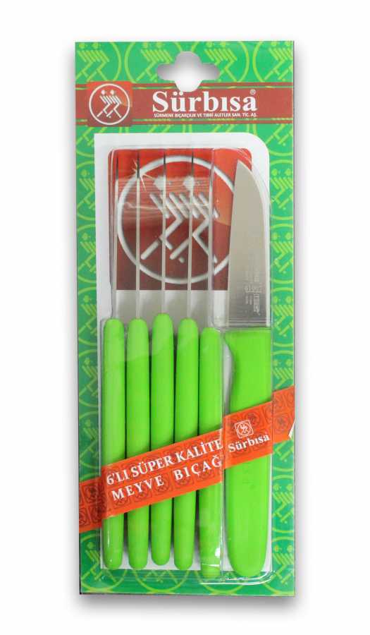 Sürbisa 61007 6'LI Meyve Bıçağı 7 cm (Renk Seçenekli) Yeşil