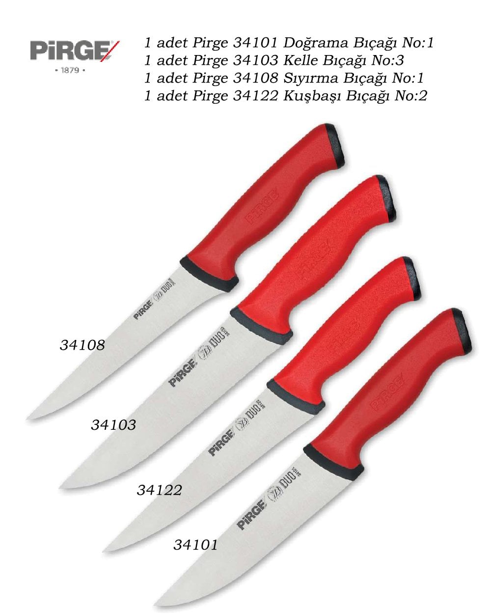 Pirge Duo Profesyonel Kasap Kurban Bıça Seti 4'lü (Yumuşak) Sürpriz Hediyeli