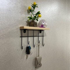 BUFFER® Çok Amaçlı Takı Mutfak Banyo Dekoratif Askılık Organizer Masif Ahşap Duvar Raf