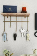 BUFFER® Çok Amaçlı Takı Mutfak Banyo Dekoratif Askılık Organizer Masif Ahşap Duvar Raf