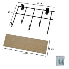 BUFFER® Çok Amaçlı Takı Mutfak Banyo Dekoratif Askılık Organizer Masif Ahşap Duvar Raf