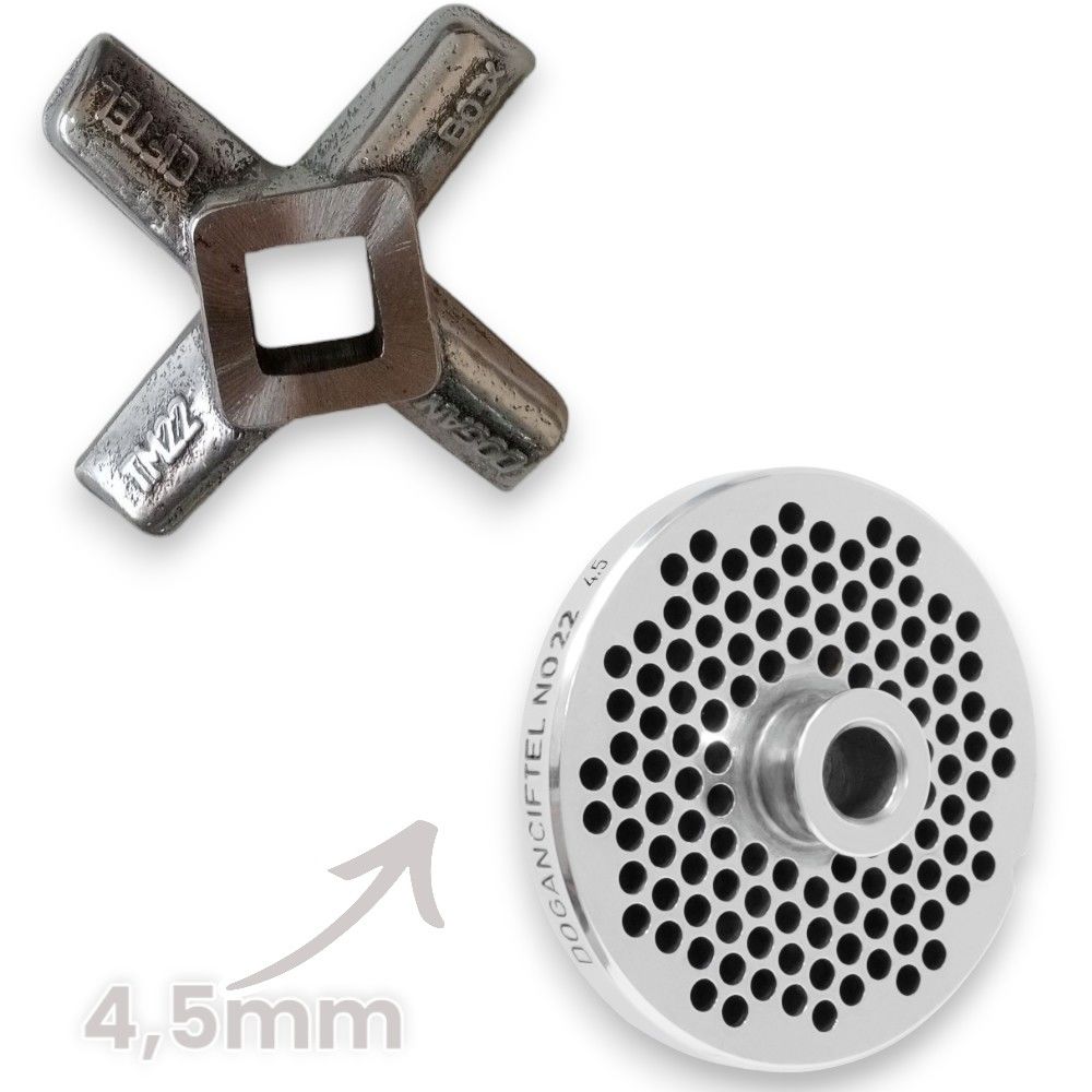 22 Numara 2'li Kıyma Makinesi Ayna ve Bıçak Seti Vardı 1050 Çelik 4,5mm