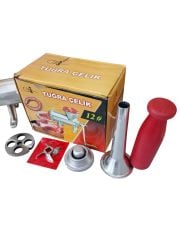 Paslanmaz Bıçaklı 12 lik Kıyma Makinesi Manuel (Tokmak,İçli Köfte,Sucuk Hunisi,Kuşbaşı Et Aynası)