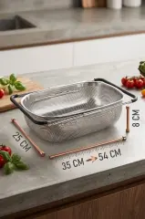 Çelik Ayarlanabilir Evye İçi Süzgeç – Perfore Delikli Lavabo Üstü Sebze & Meyve Yıkama Sepeti (35-54 cm)