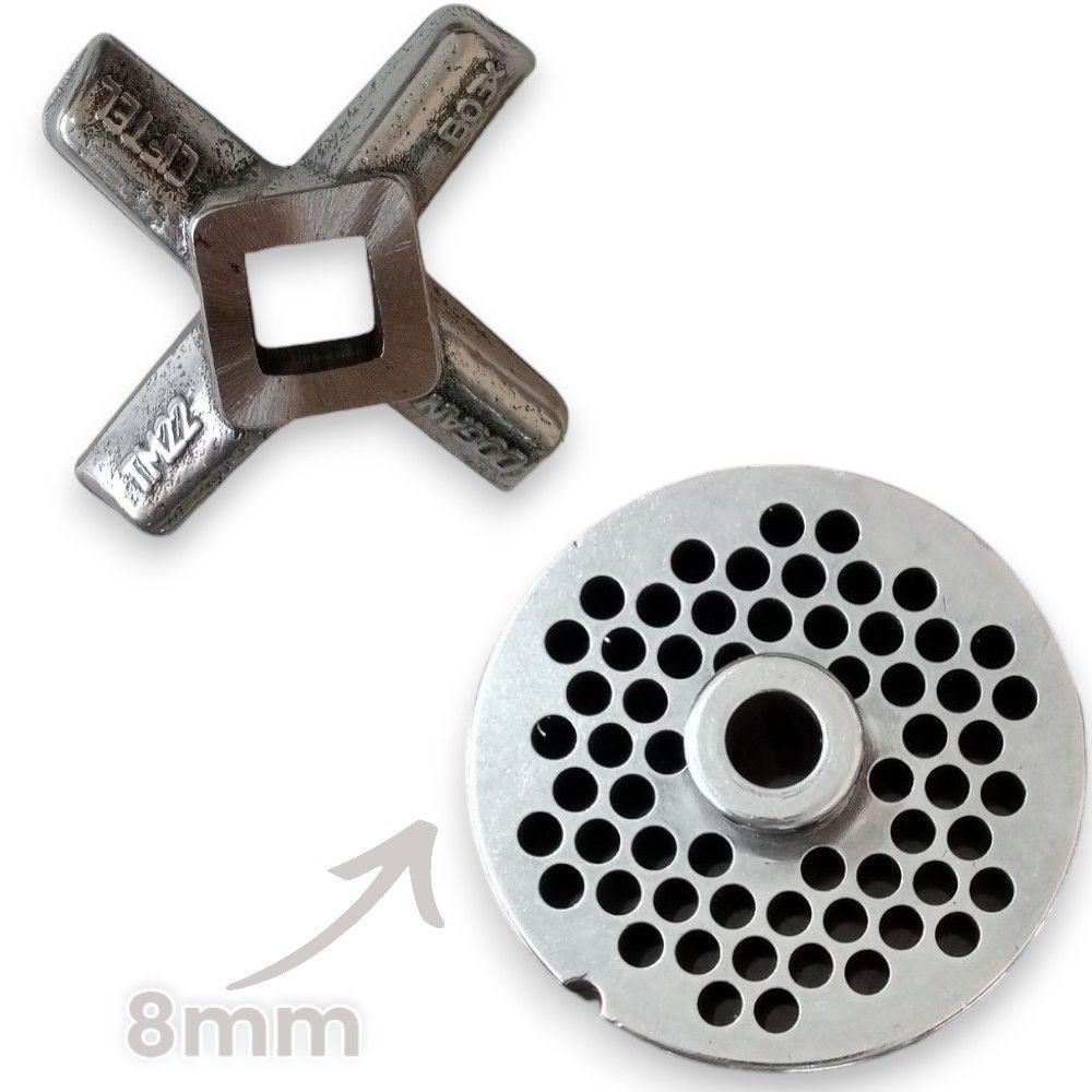 22 Numara 2'li Kıyma Makinesi Ayna ve Bıçak Seti Vardı 1050 Çelik 8mm