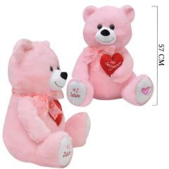 57 Cm Pembe Oturan Sevimli Kapli Peluş Ayıcık