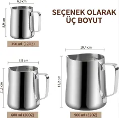 İçi Ölçekli Çelik Süt Karafı 900 ML & Buhar Potu - Profesyonel Pitcher