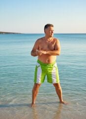 Batmayan Mayo Kısa Erkek Şort (70-80 Kg) Yeşil-Beyaz Deniz Havuz Mayosu