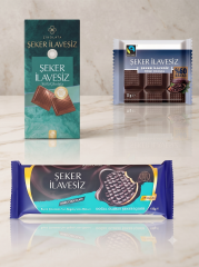 3'lü Şeker İlavesiz Atıştırmalık, 77 Gr Şekersiz Bitter, 100 Gr Sütlü Stevialı Çikolata, Bitter Şekersiz Bisküvi 150 Gr
