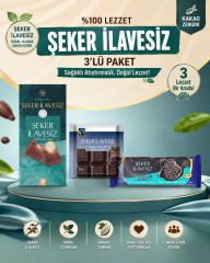 3'lü Şeker İlavesiz Atıştırmalık, 77 Gr Şekersiz Bitter, 100 Gr Sütlü Stevialı Çikolata, Bitter Şekersiz Bisküvi 150 Gr