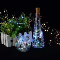 BUFFER® Şişe Mantar Tıpa Şeklinde 2 Metre İnce Tel Pilli RGB Peri Led