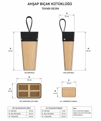 Masif Kütüklük, Kasap Ahşap Bıçak Kütüklüğü Bel Tipi, Kurban Bıçağı Koruma Kabı 4 Gözlü