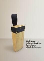 Masif Kütüklük, Kasap Ahşap Bıçak Kütüklüğü Bel Tipi, Kurban Bıçağı Koruma Kabı 4 Gözlü