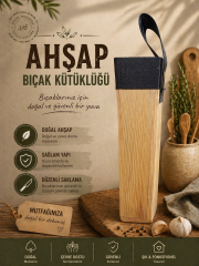 Masif Kütüklük, Kasap Ahşap Bıçak Kütüklüğü Bel Tipi, Kurban Bıçağı Koruma Kabı 4 Gözlü