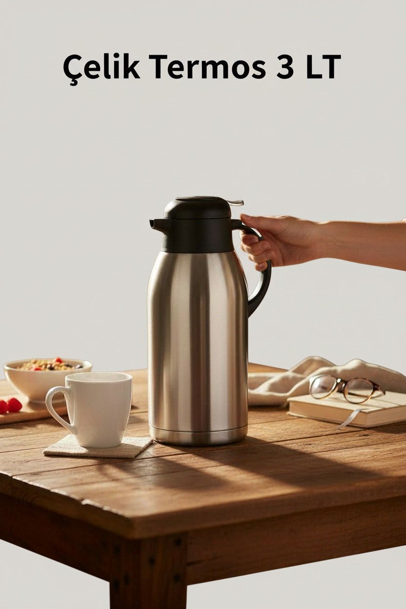 Remetta Çelik Çay Termosu 3 Litre Çift Katlı Yalıtım 304 Paslanmaz
