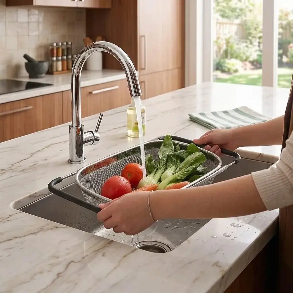 Ayarlanabilir Lavabo Süzgeci Evye İçi 304 Paslanmaz Çelik Kevgir Örgü Tel
