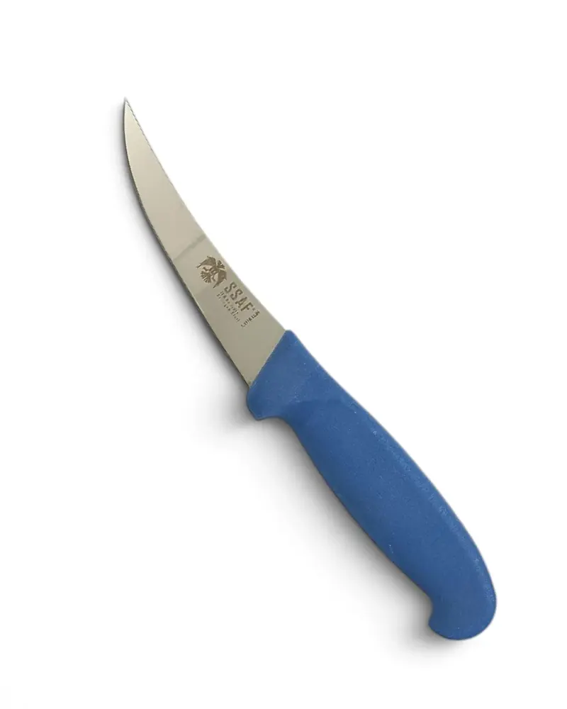 Mavi Saplı Tavuk Açma Bıçağı 13 cm Eğri Kasap Et Sıyırma Bıçağı