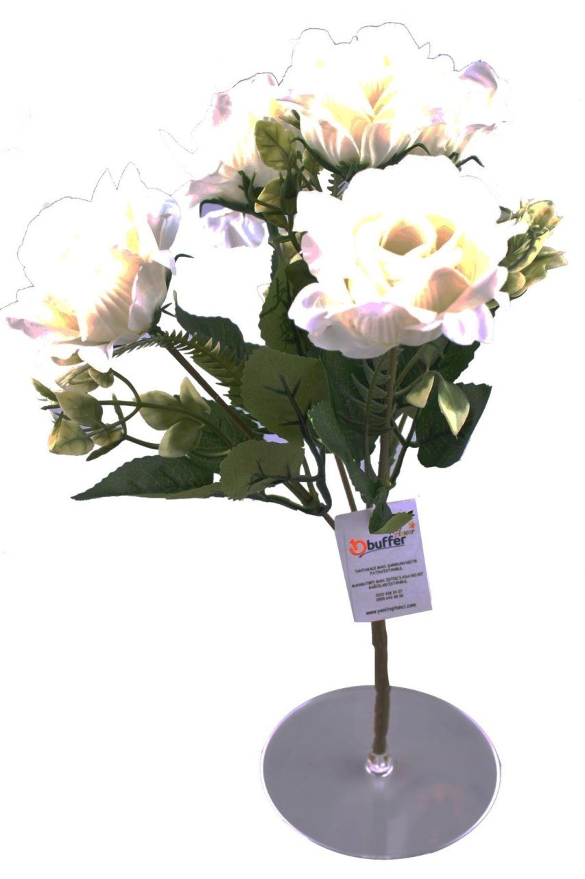 BUFFER® 5 Dallı 28 cm Dekoratif Gül Yapay Sahte Süs Çiçek Beyaz Renkli