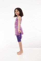 Emayo Kız Çocuk Yarı Tesettür Mayo Naz 4501 Eflatun (Kısa Kollu) 9-10 Yaş