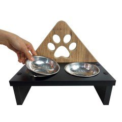 BUFFER® Decotown Ahşap ve Paslanmaz Çelik Kedi Köpek Mama Ve Su Kabı