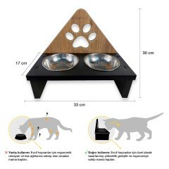 BUFFER® Decotown Ahşap ve Paslanmaz Çelik Kedi Köpek Mama Ve Su Kabı