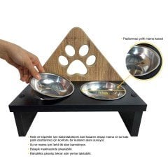 BUFFER® Decotown Ahşap ve Paslanmaz Çelik Kedi Köpek Mama Ve Su Kabı